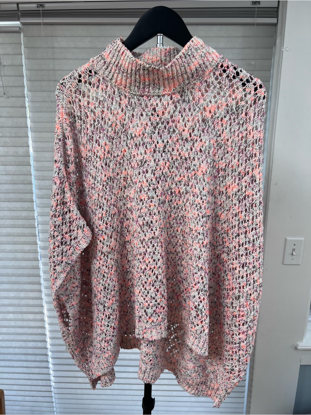 Akemi + Kin Open Knit Turtleneck Poncho Sweater One Size Neon Speckled